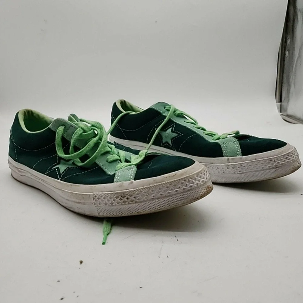 Converse One Star Shoes Mens Size 12 Green Leather Low Top Lace Up Sneakers - Picture 1 of 16